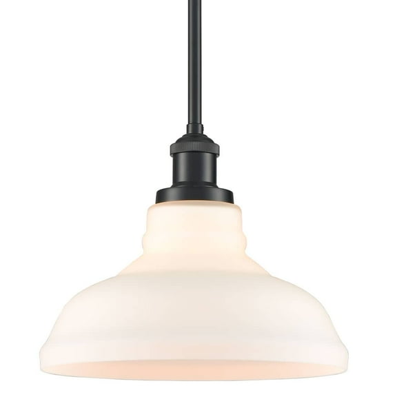 Claxy 11" Matte Black Pendant Light with Barn Milk Glass Shade