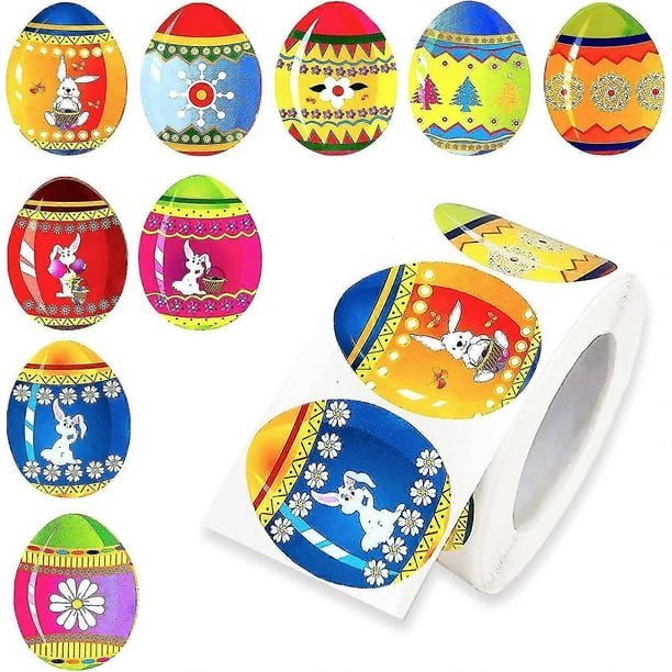 500PCS Easter Eggs for Kids Stickers Roll, 9 Patterns of Self-Adhesive Egg Bunny Stickers for Gift Bags Envelopes Easter Baskets and Holiday Parties