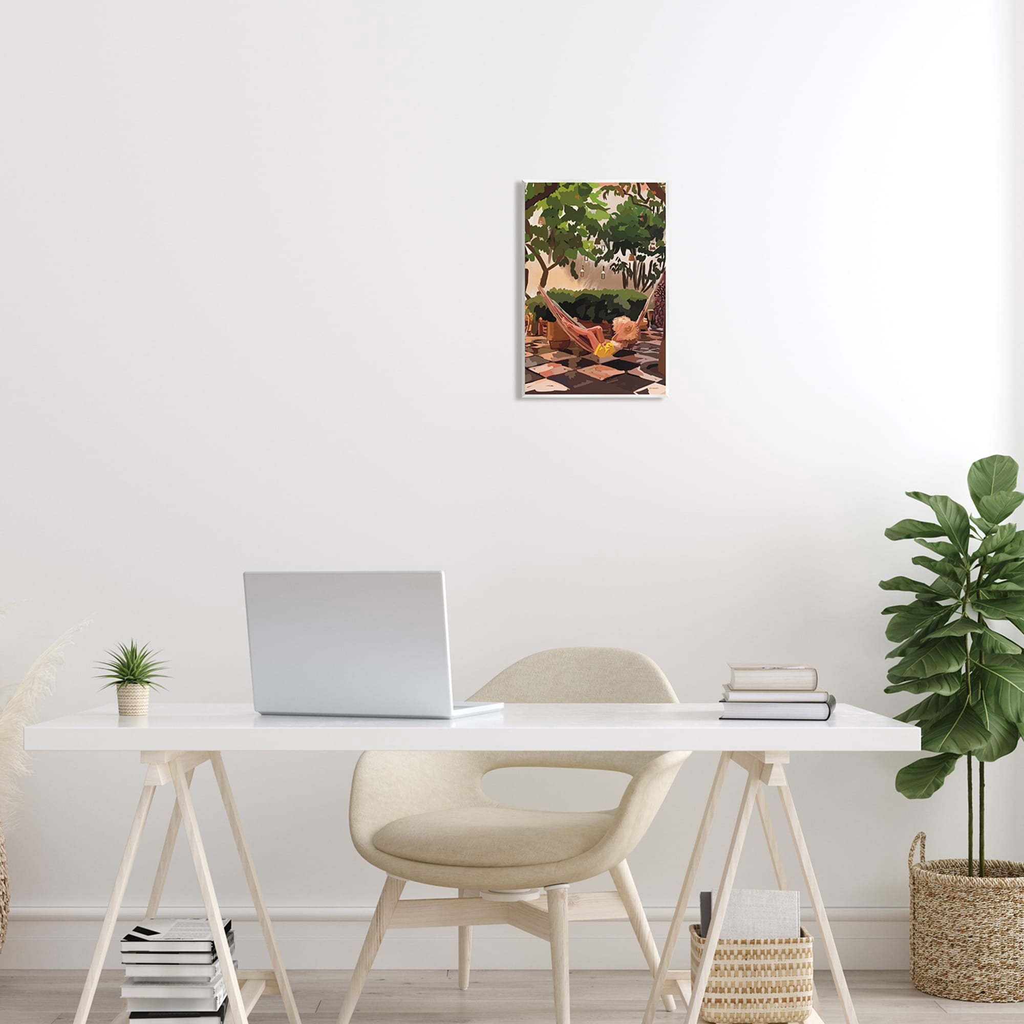 Stupell Industries Woman Lounging Hammock Tropical Summer Vacation Scenery Graphic Art Unframed Art Print Wall Art, Design by Amelia Noyes