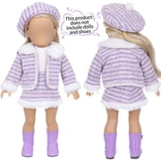 Lekihaqq 18 Inch Doll Clothes Winter Outfit Set, Soft Plaid Coat Jacket with Beret Hat and Scarf, Warm Fashion Ensemble for 16-18in American Dolls, Photoshoot & Display