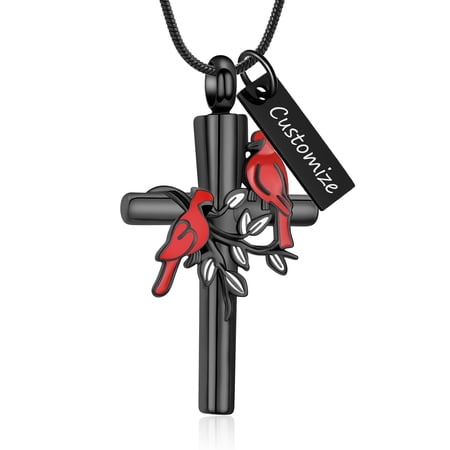 Cross Urn Necklace for Ashes With Red Cardinal Cremation Ashes Necklace Human/Pet Memorial Keepsake Ashes Urn Jewelry