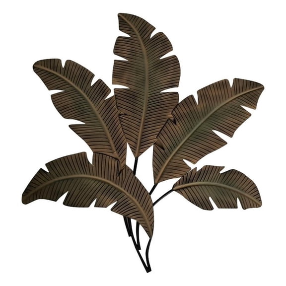 35 Inch Tropical Metal Palm Leaf Wall Mount Accent Decor- Brushed Green- Yellow