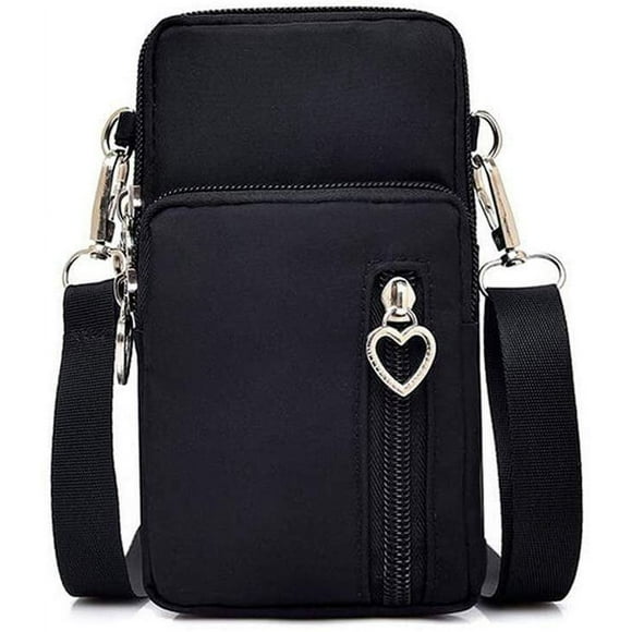 Women Nylon Cell Phone Purse Travel Crossbody Bag Wristband Sport Armband Wallet for Galaxy S10 Plus S9 Plus A50 A7 J7 Prime J7 V J7 Pro J4, Moto G7 Z4 Z3 G6 E5 Play, HTC U12 Plus, OnePlus 6T (Black)