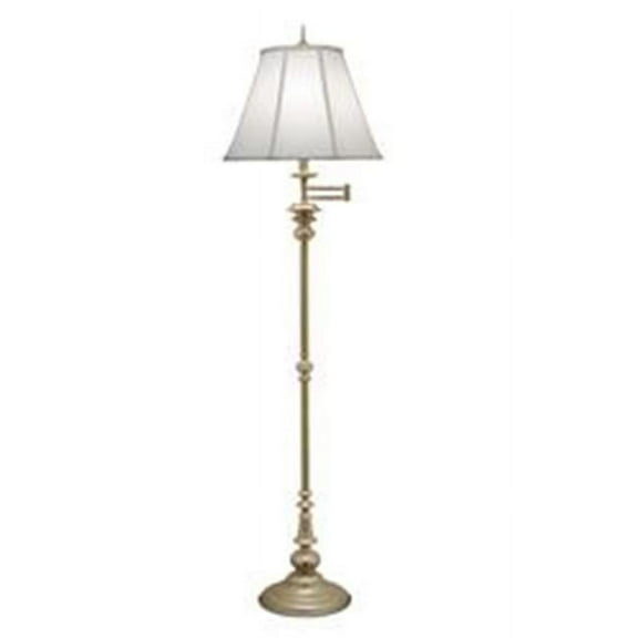 Stiffel SWFL-1320-N4555-MS 67 in. Milano Silver Swing Arm Floor Lamp with Off White Silk Shantung Shade