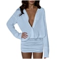 thumbnail image 2 of Pounoo Women's Mini Dresses Long Sleeve V Neck Chiffon Button Front Dresses Daily Errands Soft Lightweight Stylish Bodycon Dresses Gift, 2 of 6