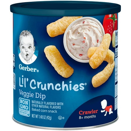 Gerber Lil' Crunchies Baked Whole Grain Corn Snack, Veggie Dip, 1.48 oz. Canister