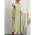 thumbnail image 1 of Lindbes Robe Maxi Élégante Unie pour Femmes Été à Manches Courtes Col Rond Vintage Harajuku Coton Lin Ample Robe d'Été Y2K avec Poches Longue Robe, 1 of 7