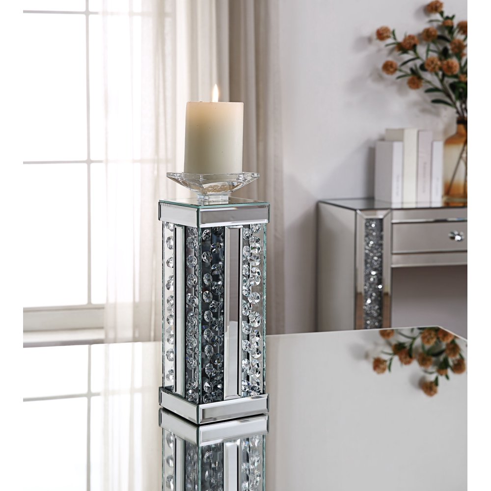 Nysa Mirrored & Faux Crystals Accent Candleholder