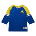 thumbnail image 2 of Men's Mitchell & Ness Royal Seattle Mariners Cooperstown Collection Legendary Raglan Slub Henley 3/4-Sleeve T-Shirt, 2 of 5