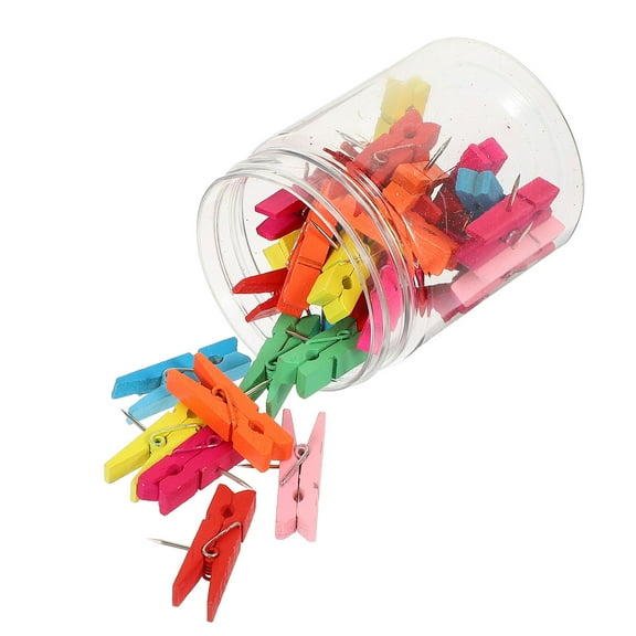 Thumbtack 30 Pcs Tacks Clamp Push Pin Clips Decorative Thumbtacks Pushpins Clothespins Wooden Stainless Steel