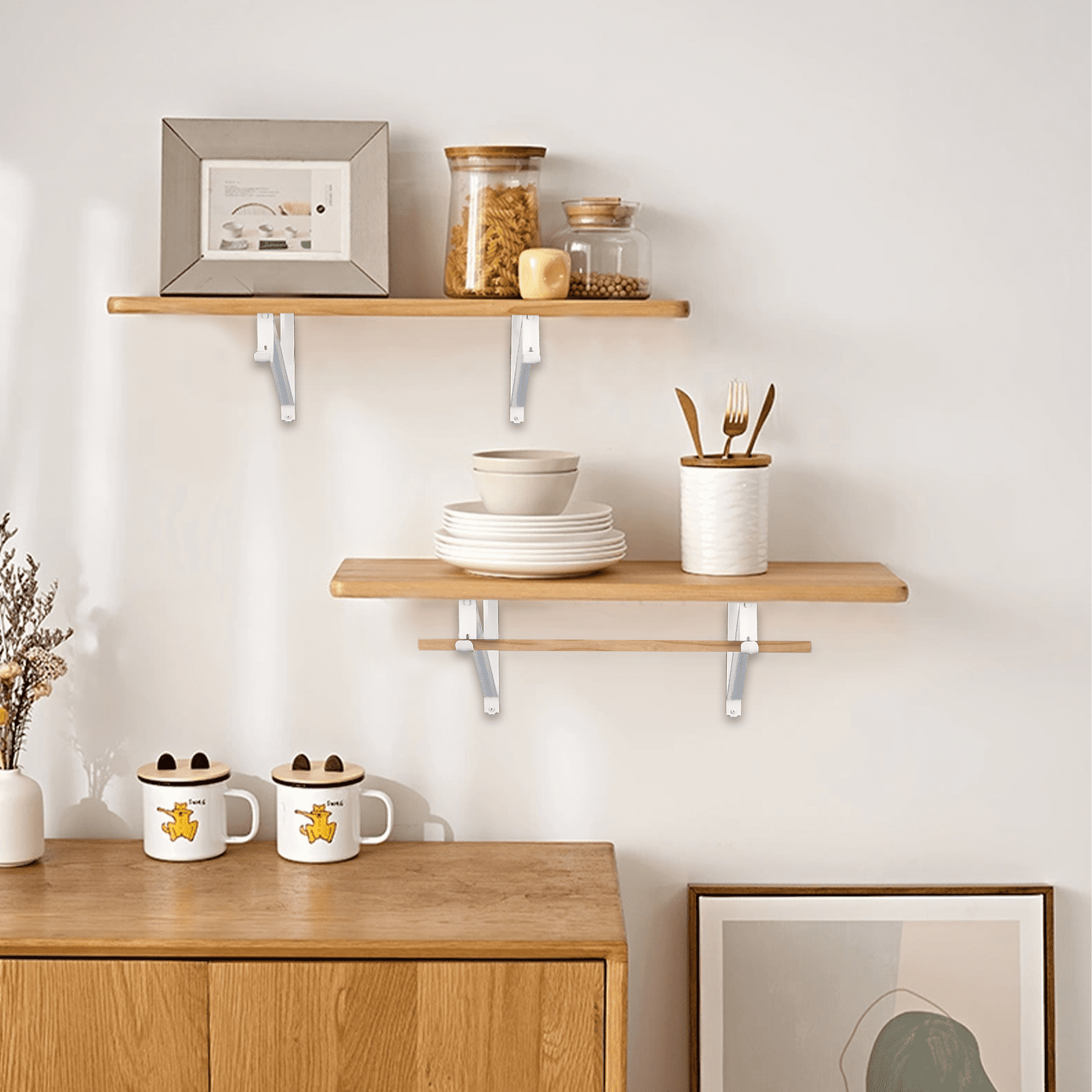 WellMade Heavy Duty Closet Rod Brackets 4 Pack, Wall Mounted Shelf Bracket with Rod Shelving Support, White