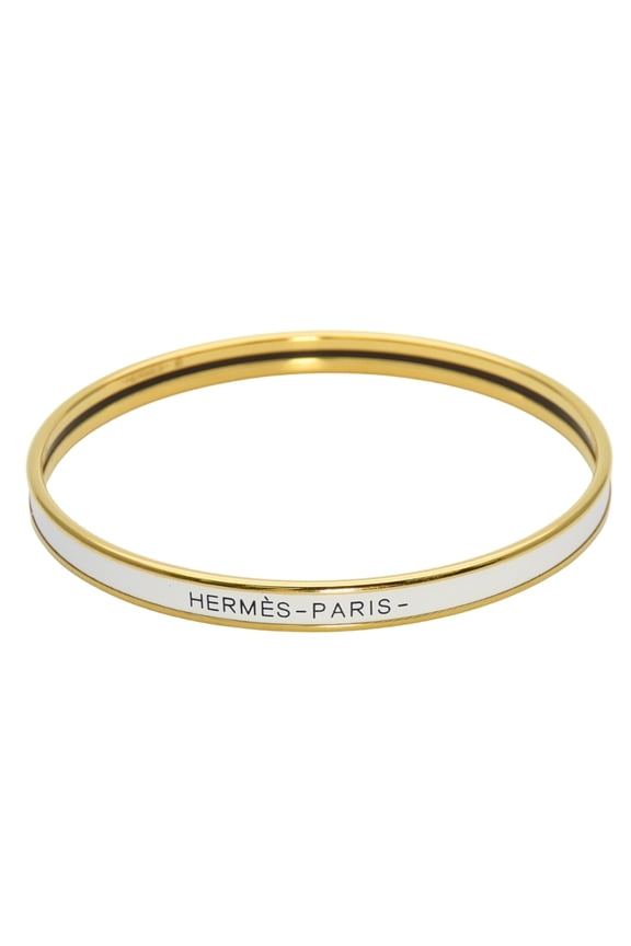 Pre-Owned Hermes Bracelet Uni Enamel Metal White Gold Plated Bangle Women's HERMES