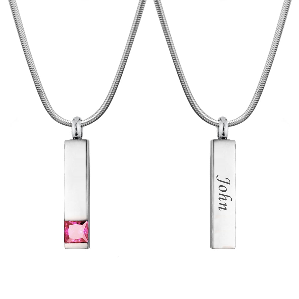Anavia Personalized Birthstone Bar Cremation Jewelry Pendant Keepsake Memorial Urn Necklace for Human Ashes Container Free Engraving Funnel Kit and Velvet Box Ship Next Day! [October - Tourmaline]