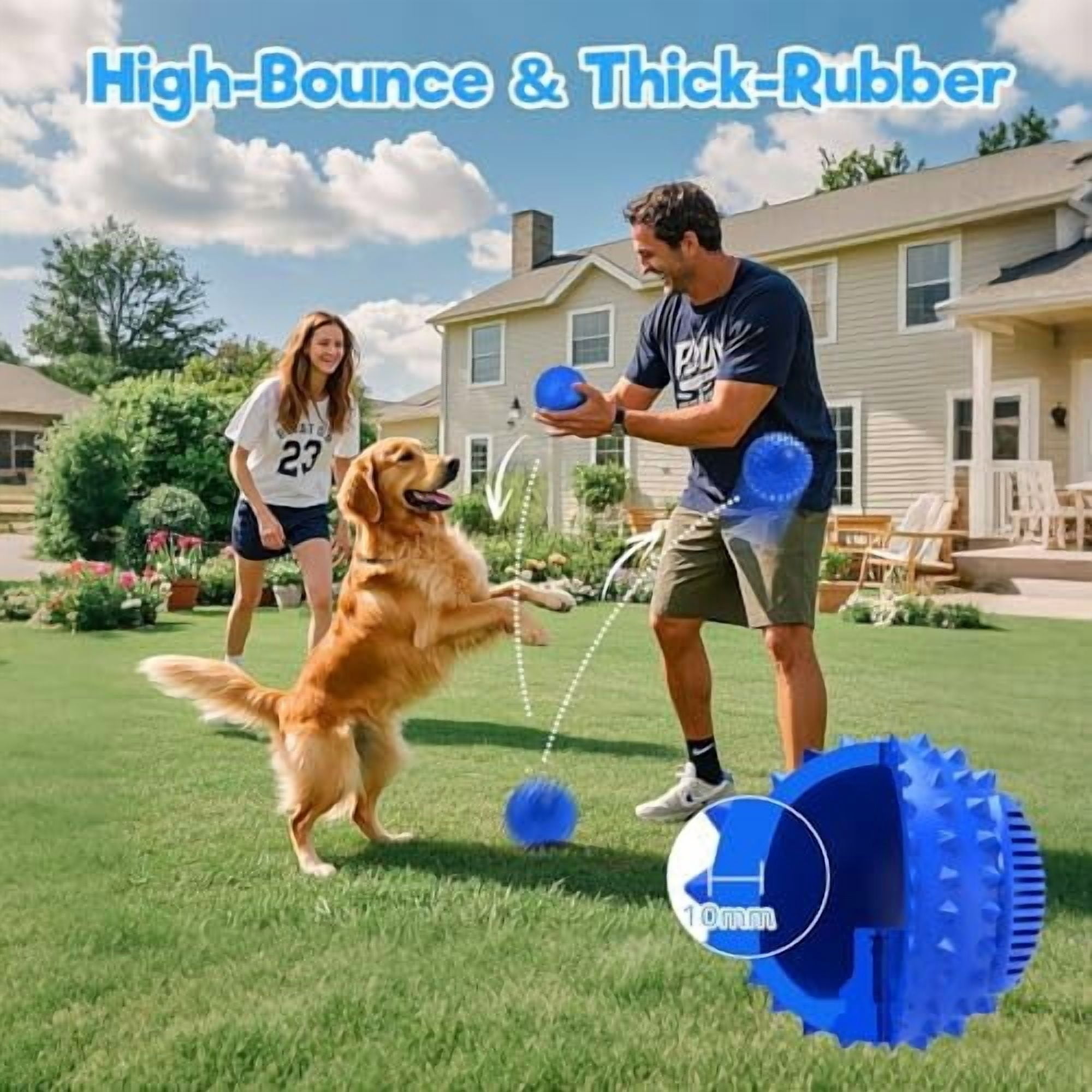 3" Squeaky Dog Balls for Aggressive Chewers, Durable Interactive Spiky Ball for Teething, Indestructible Rubber Dog Chew Toys, Tough Pet Toys for Small, Medium & Large Breeds Blue,3" (Small Dog)