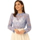 thumbnail image 1 of Blusa elegante floral con cuello de volantes y volantes de encaje de ganchillo para mujer Azules Grises XS, 1 of 5