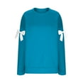 thumbnail image 5 of WTOBBY Women's Solid Color Bow Round Neck Long Sleeve Loose Pullover Sweater Sweatshirt, Decorative Bow Design, Soft and Comfortable for Fashionable Everyday Wear,Sky Blue M, 5 of 7