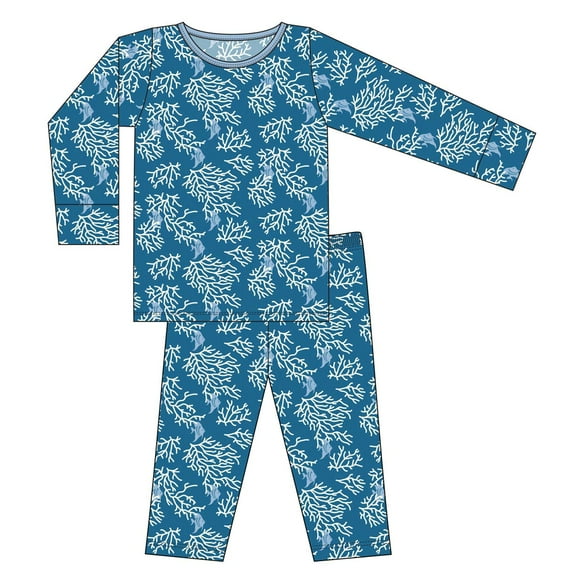 KicKee Pants Ensemble de Pyjama à Manches Longues pour Petits Garçons - Fans de Corail Crépuscule, 6 Ans