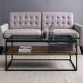 thumbnail image 2 of Walker Edison Mesh Drawer Glass Top Coffee Table, 42 Inch, Dark Walnut, 2 of 5