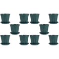 thumbnail image 3 of 10 Sets Planter Pots with Saucer Round Nursery Pots with Drainage Hole and Tray Decorative Flower Container for Succulents 15X14cm Dark Green, 3 of 8