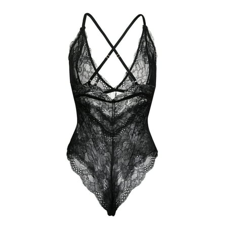 Mascarry Women One Piece Lingerie Deep V Teddy Sexy Lace Bodysuit