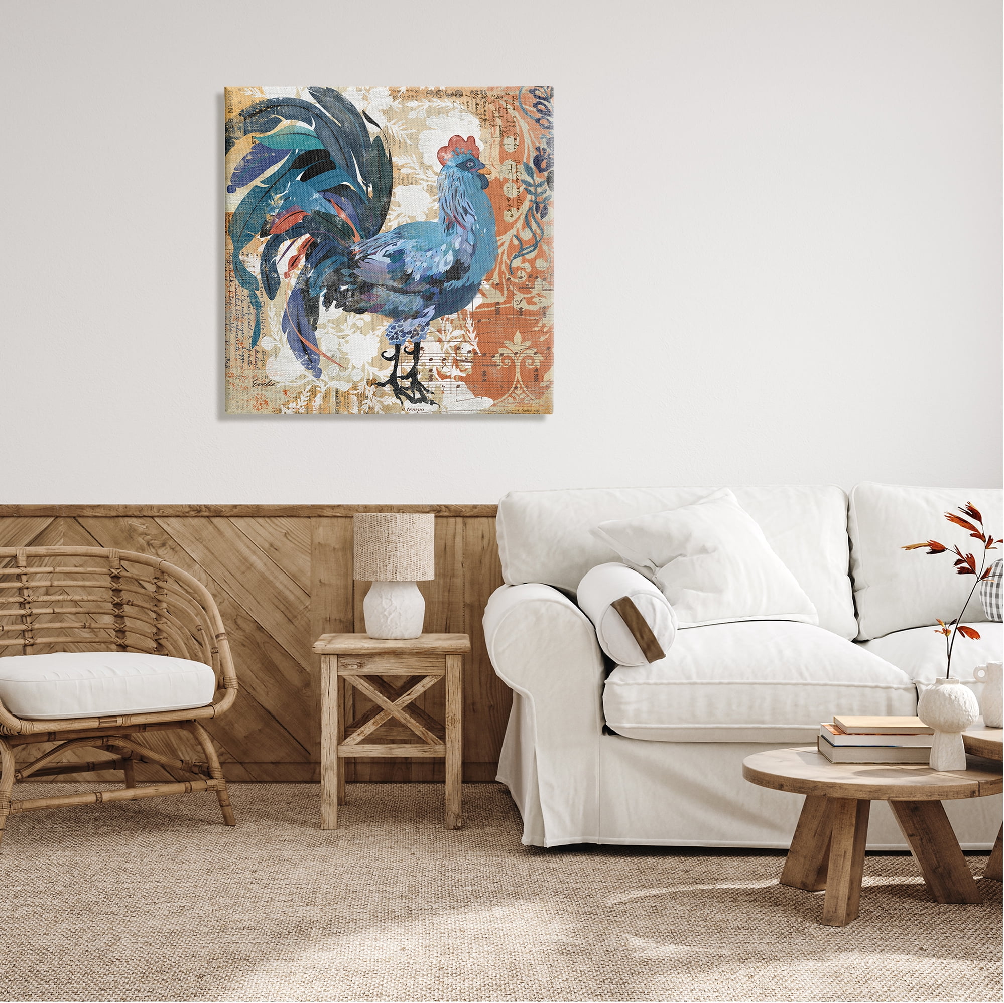 Stupell Vintage Rooster Floral Collage Animals & Insects Painting Gallery Wrapped Canvas Print Wall Art