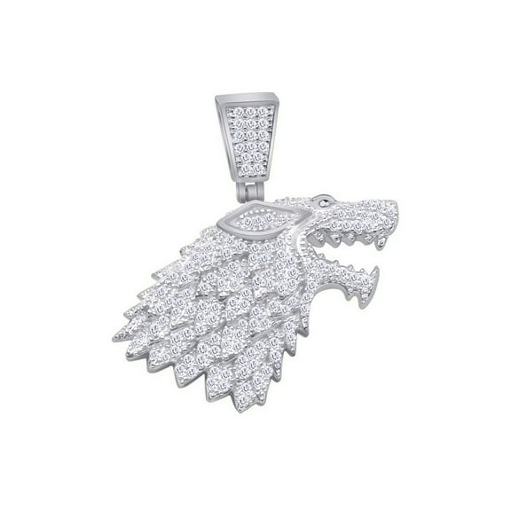 AFFY 1.4 Cttw Round Cut White Natural Diamond Iced Out Hip Hop Jewelry Wolf Charm Pendant In Sterling Silver