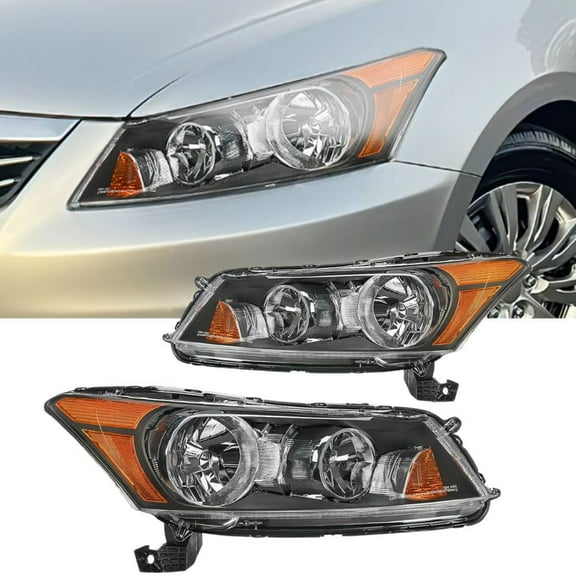 Nilight Headlights Assembly for Honda Accord sedan 2008 2009 2010 2011 2012 Headlamp Black Housing Amber Reflector