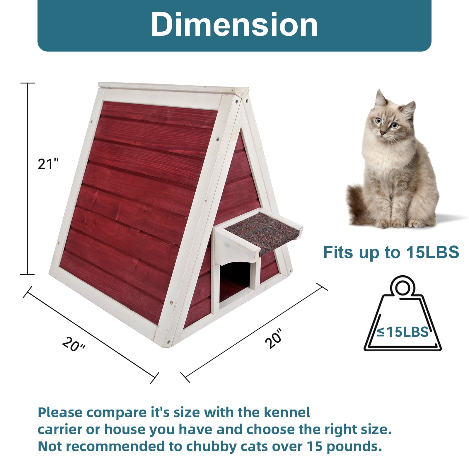 Petsfit Outdoor Cat House Weatherproof, Outside Feral Cat House with Escape Door,Outdoor Indoor Pet House for Small Animal,Red