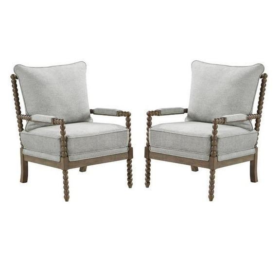 Home Square 2 Piece Linen Fabric Spindle Chair Set with Wood Frame in Smoke Gray