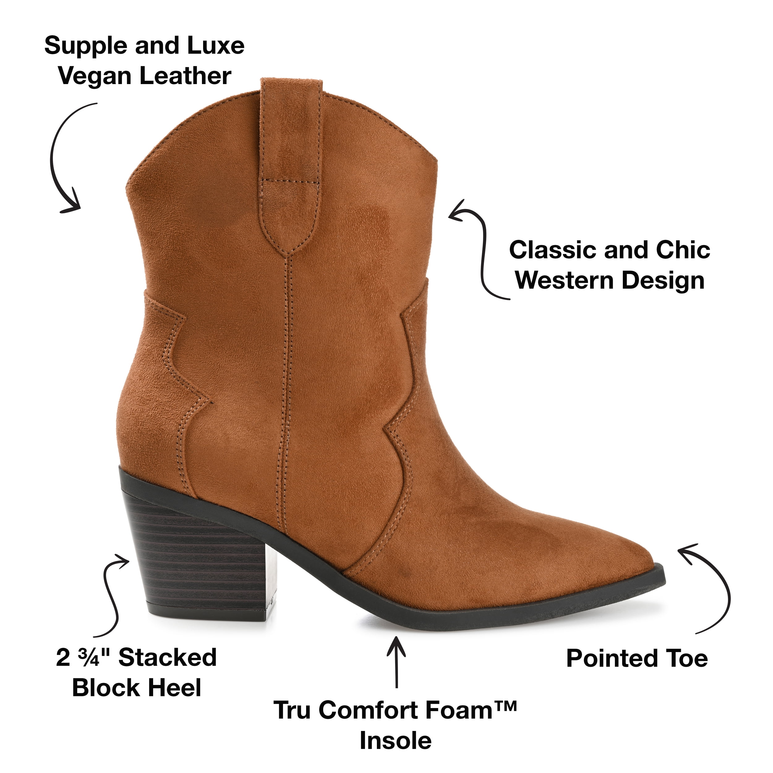 Journee Collection Womens Becker Pointed Toe Stacked Western Booties