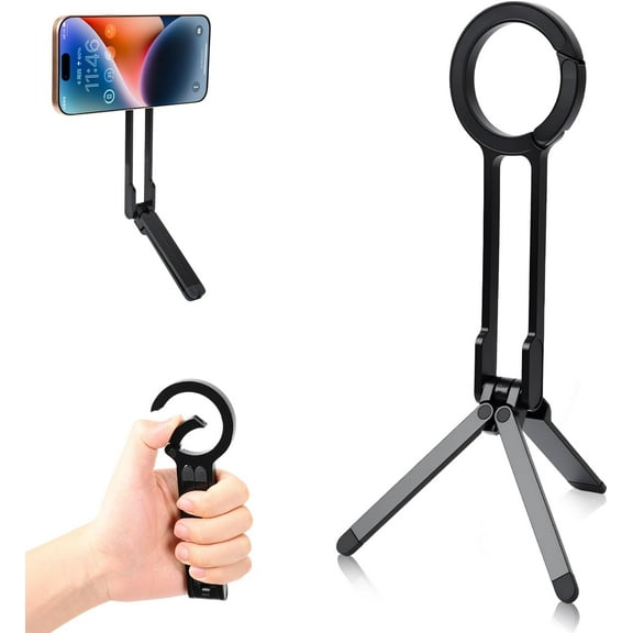 Universal Magnetic Phone Tripod, Foldable Magnetic Pocket Phone Tripod, Aluminum Alloy Mini Portable Cell Phone Stand Magnet Quick Mount, Travel Size, Suitable for Daily Vlog Shooting (Black)