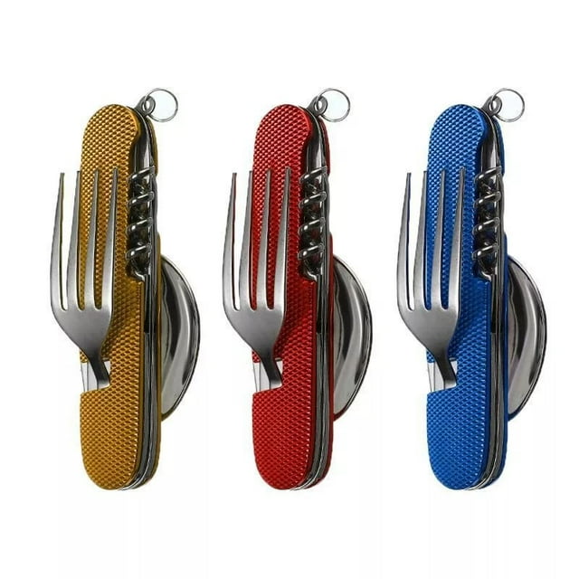 SHENMO Ensemble de Couverts de Camping Pliants en Acier Inoxydable Portable, Outil Multi-Usage pour Survie en Plein Air Voyage Randonnée Ensemble de Couverts Amovibles 3 Pcs