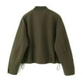 thumbnail image 3 of ZQUUVOU Women's Zip Up Jacket Fall Fashion Solid Color Windbreaker Loose Long Sleeve Casual Street Outerwear Tops Olive Green, 3 of 4