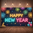 thumbnail image 5 of Neon Happy New Year Banner Firework Design New Year Display Star Pattern Colorful Festive Backdrop for New Year Party Holiday Celebration Night Event, 5 of 9