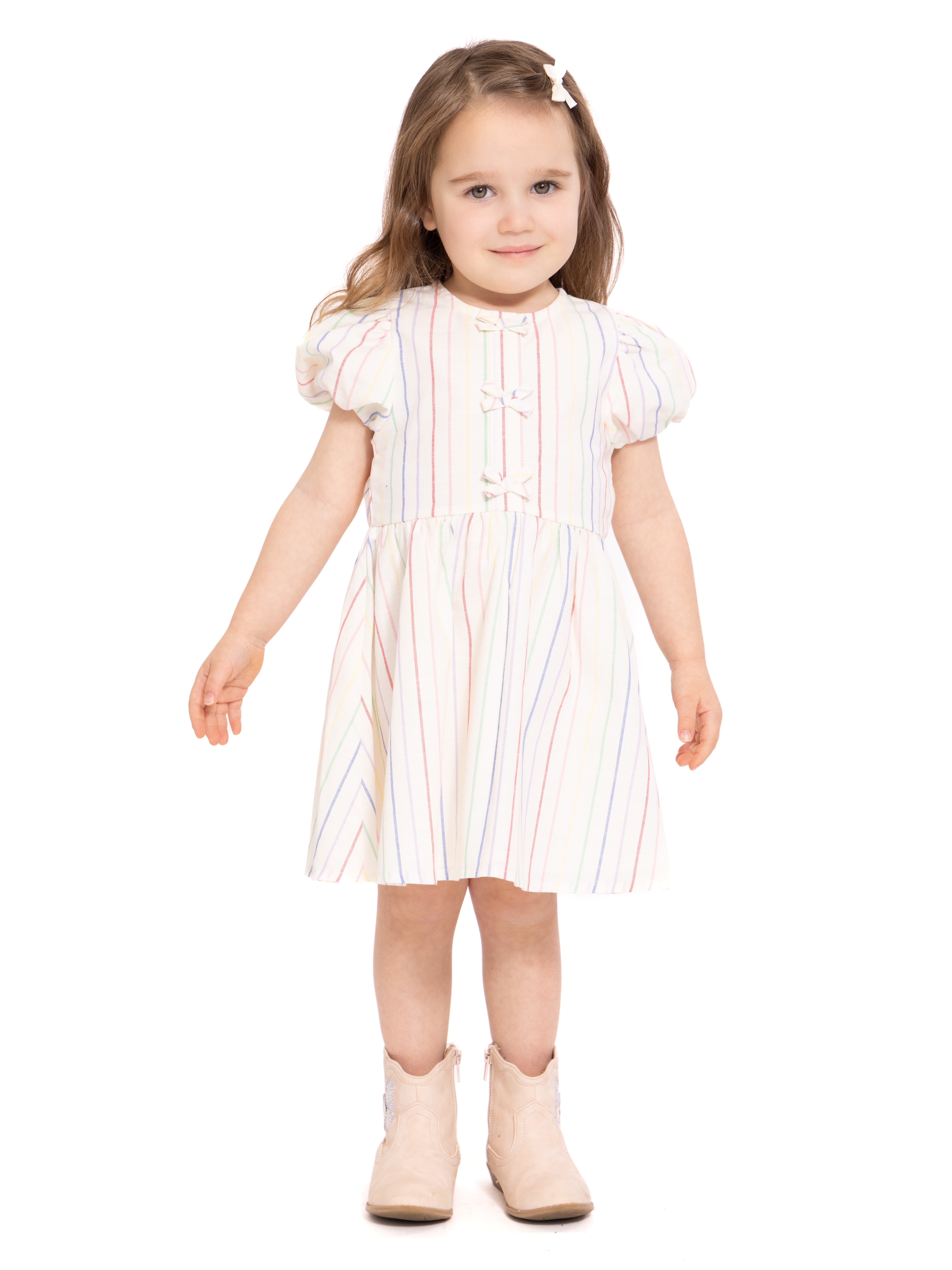 Wonder Nation Toddler Girls Stripe Dress with Bubble Sleeves, Sizes 12M-5T