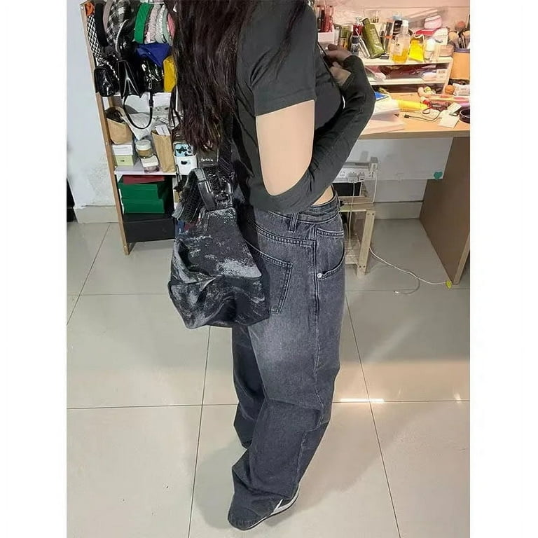 Women Streetwear Black Baggy Jeans High Waiste Oversize Wide
