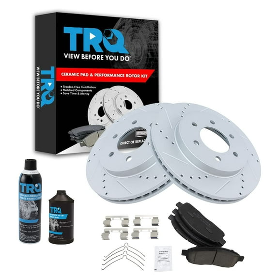 TRQ Front Performance & Brake Rotor & Ceramic Pad Kit w/Chemicals BKA17787