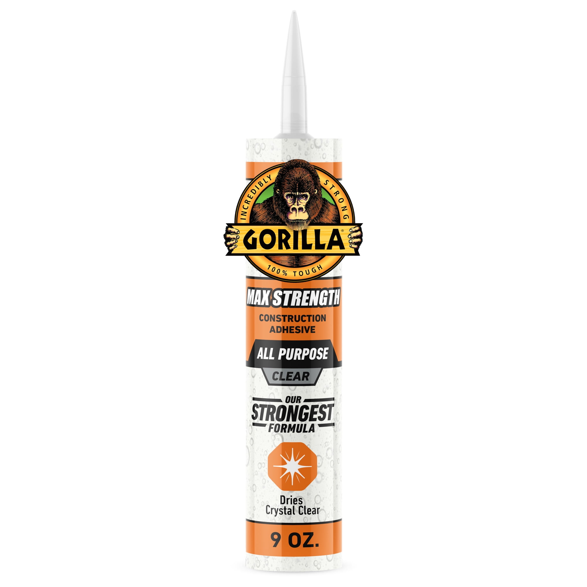 (4 pack) Gorilla Glue Clear Max Strength Construction Adhesive, 9 Ounce Size Cartridge, 1 Count. Model 8212302