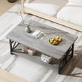 thumbnail image 2 of Cvortll Coffee Table Round Corners, 2 Tier Living Room Table with Storage Shelf, Rectangular Tabletop Center Desk for Small Spaces, Grey, 2 of 13