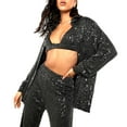 thumbnail image 1 of Txlixc Blusa de botón femenino, lentejuelas brillantes, manga larga, color sólido, gran solapa Txlixc moda, 1 of 5