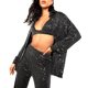 thumbnail image 1 of Txlixc Blusa de botón femenino, lentejuelas brillantes, manga larga, color sólido, gran solapa Txlixc moda, 1 of 5