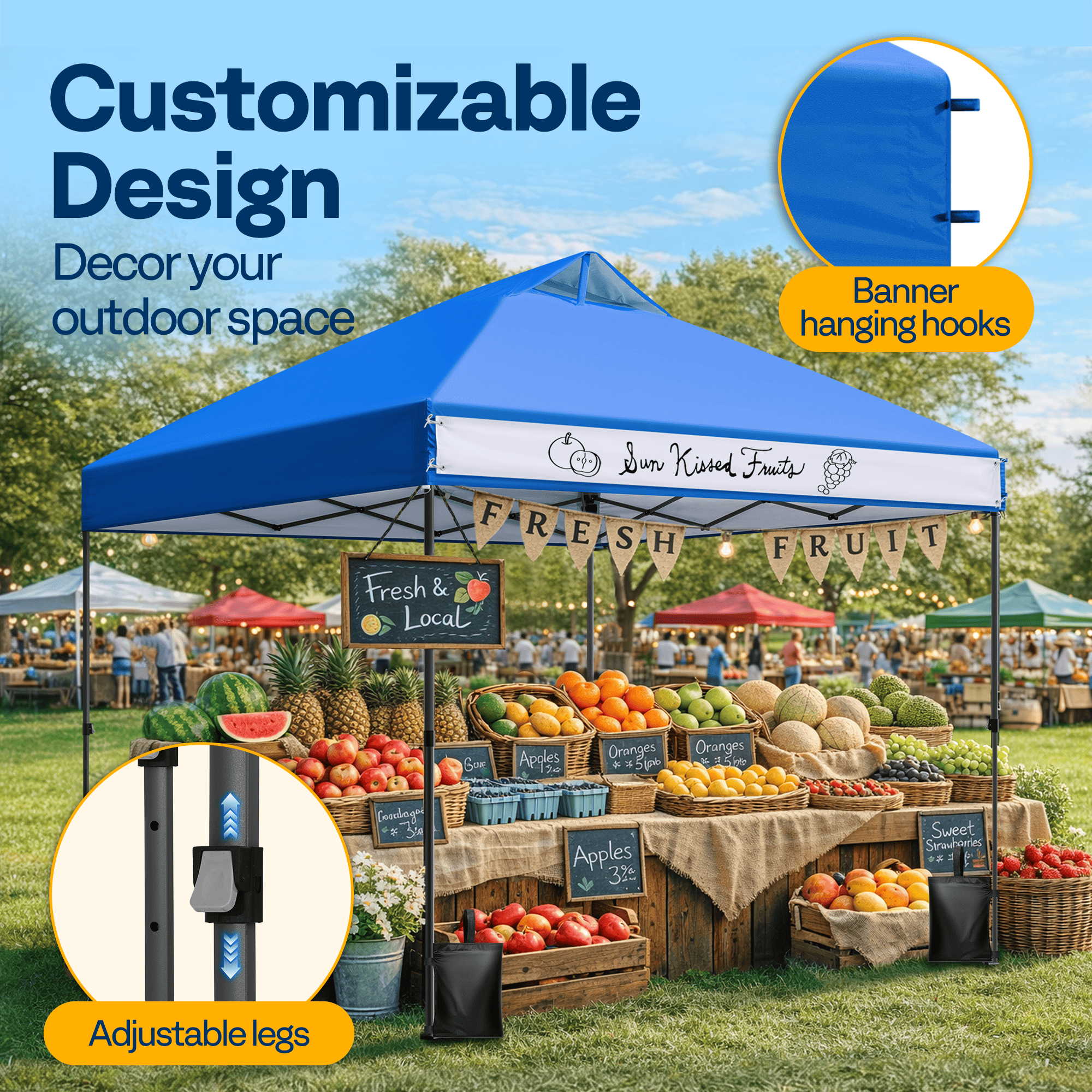 SPECSTAR 8x8ft Pop-up Canopy Tent One Push Setup Instant Tent with Center Lock, Wheel Carry Bag and 4 Sandbags for Events Parties, Blue