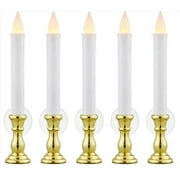Home Depot Christmas Window Candles 9.68 in. Gold Candolier with Soft Glow Flicker and 5-Hour Timer Function with Suction Cup (5-Pack)