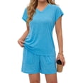 thumbnail image 3 of MOSHU Womens Pajamas Sets V Neck Tops and Drawstring Shorts Sets with Pockets Two Piece Lounge Sets Oufits, 3 of 12