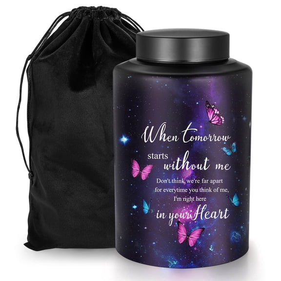 XIUDA 10 Inches Cremation Urns for Human Ashes Keepsakes Urns Purple Butterfly Urn for Human Ashes Decorative Urns for Adult Male Memorial Stainless Steel Funeral Burial Um - Up to 200 lbs