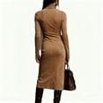 thumbnail image 5 of Women's Pleated Velvet Super Long Dress Long Sleeve High Neck Tight Long Dress Fashion Solid Color for Winter Elegance and Formal Events,Khaki,2XL, 5 of 5