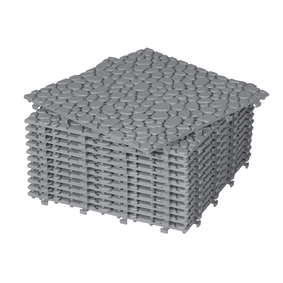 12 Pack Interlocking Deck Tiles, 12x12 inch Plastic Waterproof Deck Tiles for Bathroom Balcony Porch, Outdoor All Weather Anti-slip, Pebble Stone Pattern, Gray