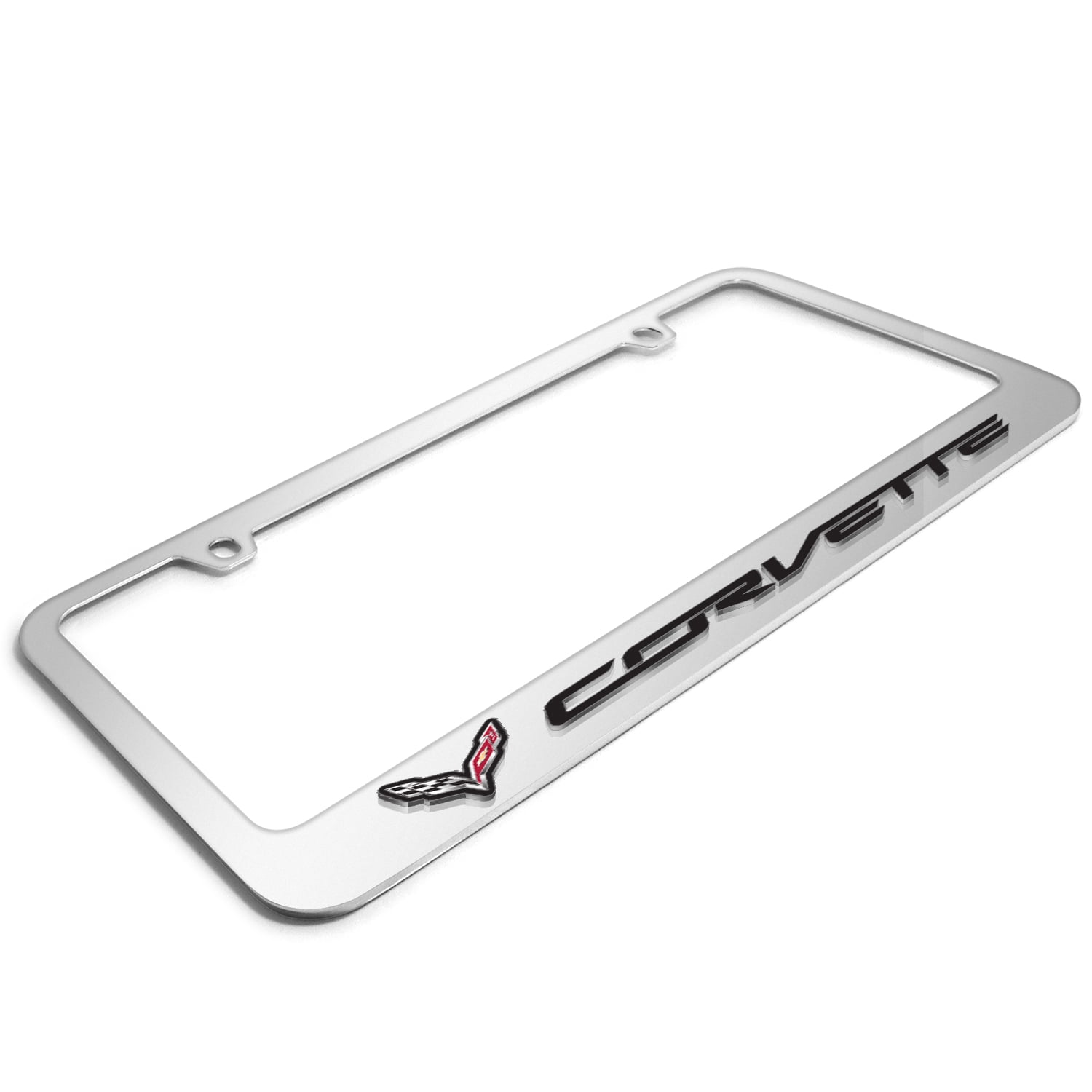 Chevrolet Corvette C7 3D Embossed Letters on Mirror Chrome Metal License Plate Frame
