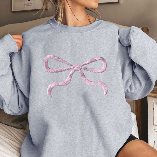 TIMIFIS Chandails en Molleton à Col Rond pour Femmes Mode Printemps Automne Manches Longues Chemises Imprimé Nœud Mignon Pull Tops - Printemps/été