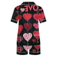 thumbnail image 6 of yoeyez Womens Pajama Silk Satin Pajamas Set Love Heart Printed Sleepwear 2 Piece Sets Button Down Short Sleeve Tops and Shorts Pjs Set Loungewear Black XL, 6 of 6